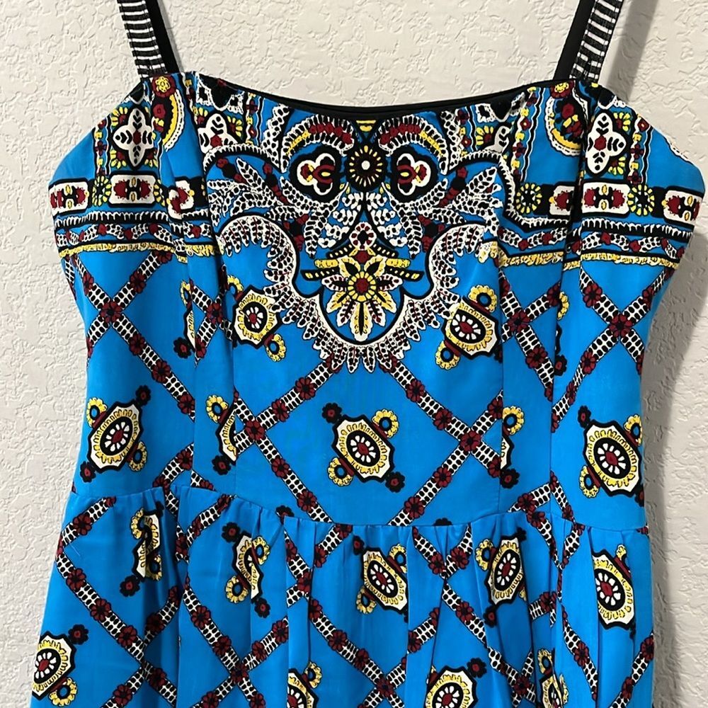 NANETTE LEPORE Border-Print Camisole Mini Dress, Blue Paisley, Size 4 - Picture 3 of 11